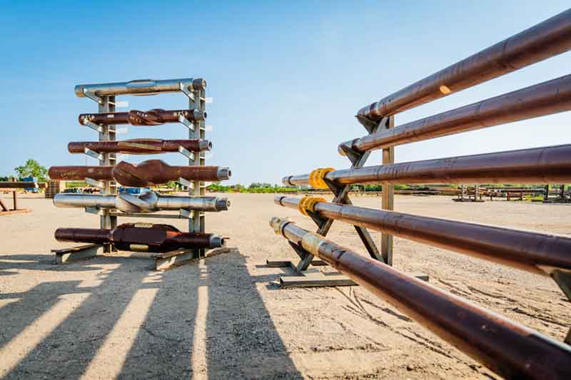 drilling tools on a rack